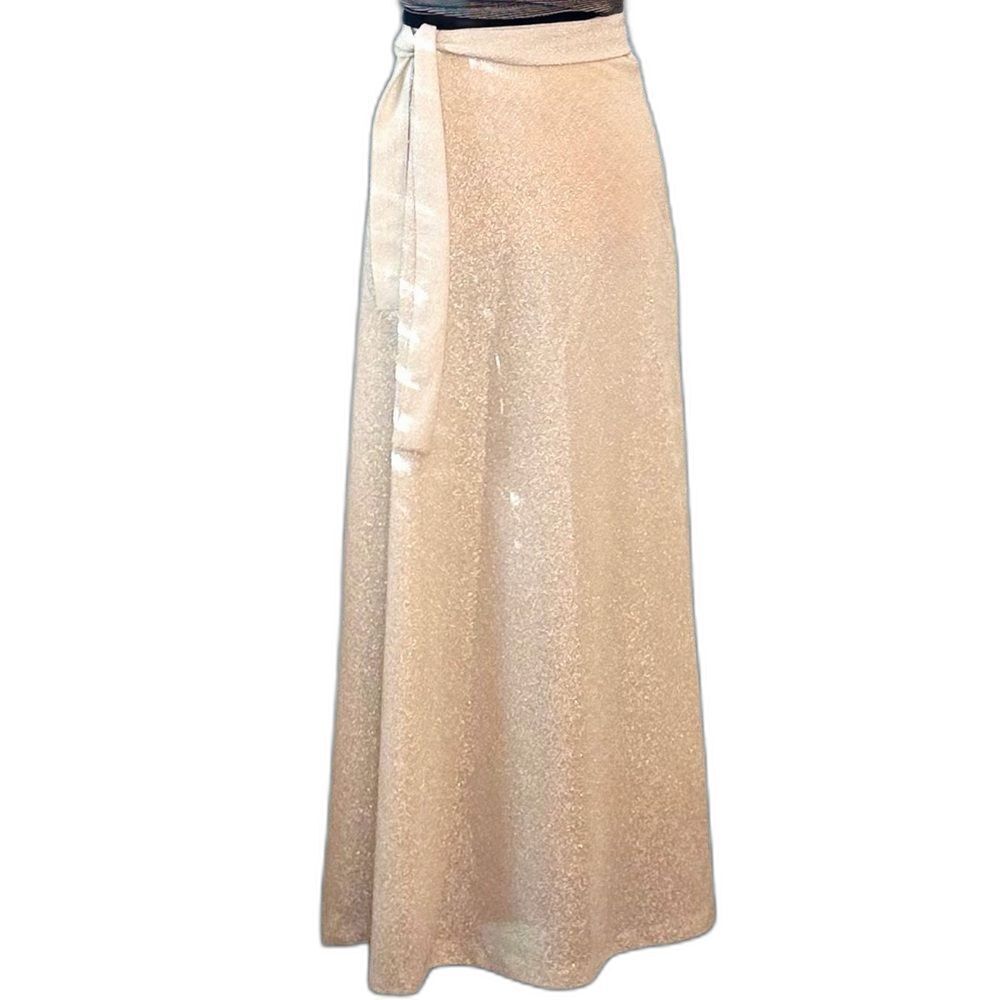 Vtg ILGWU 70s Personal Division of Leslie Fay Shimmer Maxi Skirt with Sash 14